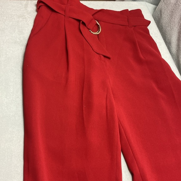 H&M red flowy belted dress pants size 2 - Picture 3 of 8